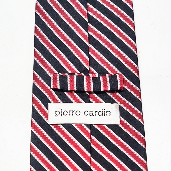 Pierre Cardin Black White Wine Red Stripe Necktie 100% Silk 3¾" Wide Tie - Picture 4 of 7